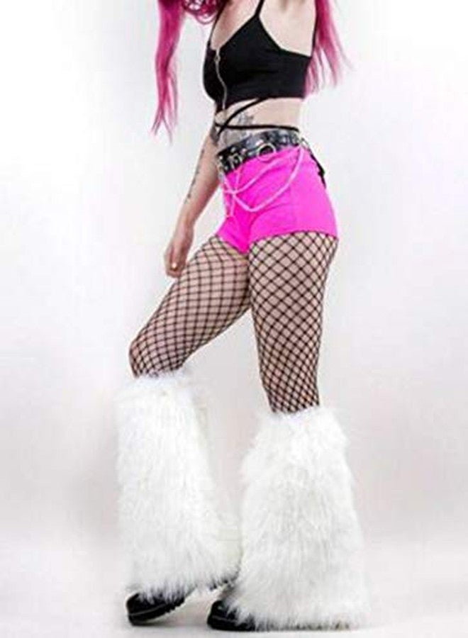 xperry Womens Faux Fur Fuzzy Leg Warmers Warm Fuzzy White Boot Sleeves Boot Covers Cuff Fluffy Rave Music Festival - Image 3